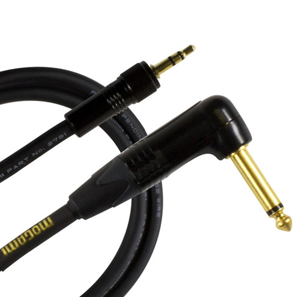 Mogami BeltPack Cable for Sennheiser Systems - 1/4" TS Male Plug to 3.5mm TRS Male, Right Angle to Straight Connectors