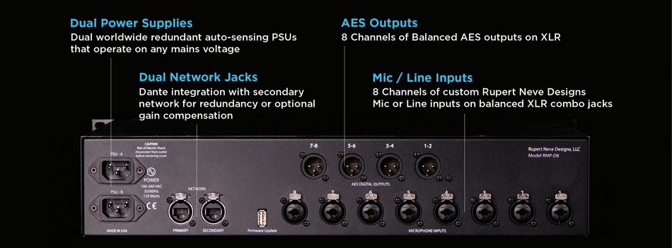 Rupert Neve Designs RMP-D8 8-Channel Class-A Remote Control Dante Mic Pre