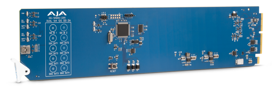 AJA OG-12GDA-2X4 Dual 1x4 12G-SDI Distribution Amplifier, Dual Input Channels with 4x 12G-SDI Outputs, DashBoard Support