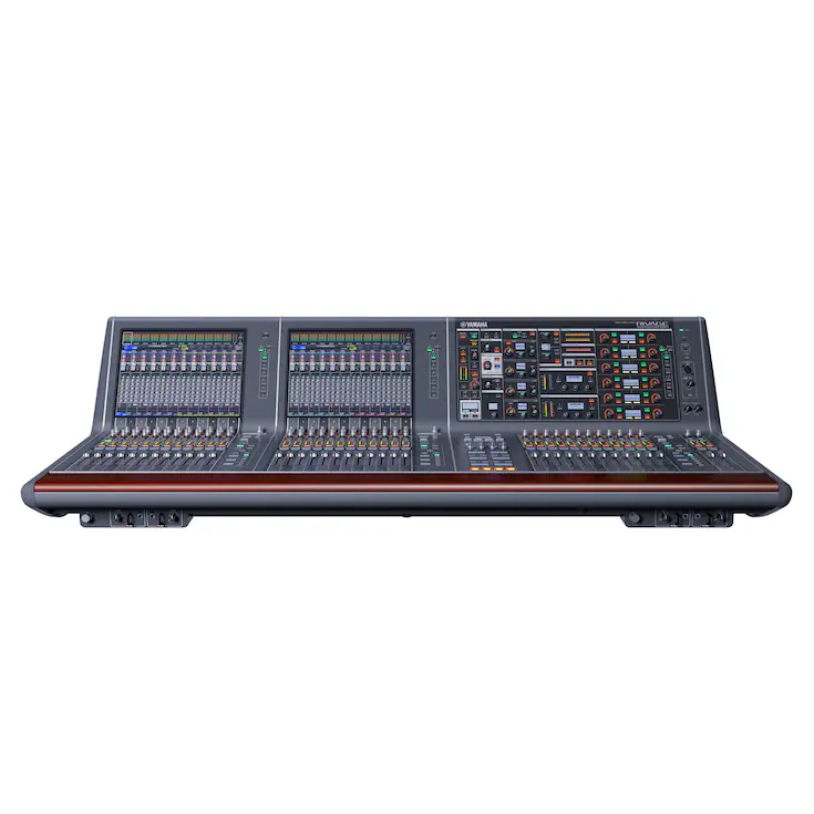 Yamaha RIVAGE CS-R10 Flagship 38‑fader control surface with two touch panels.